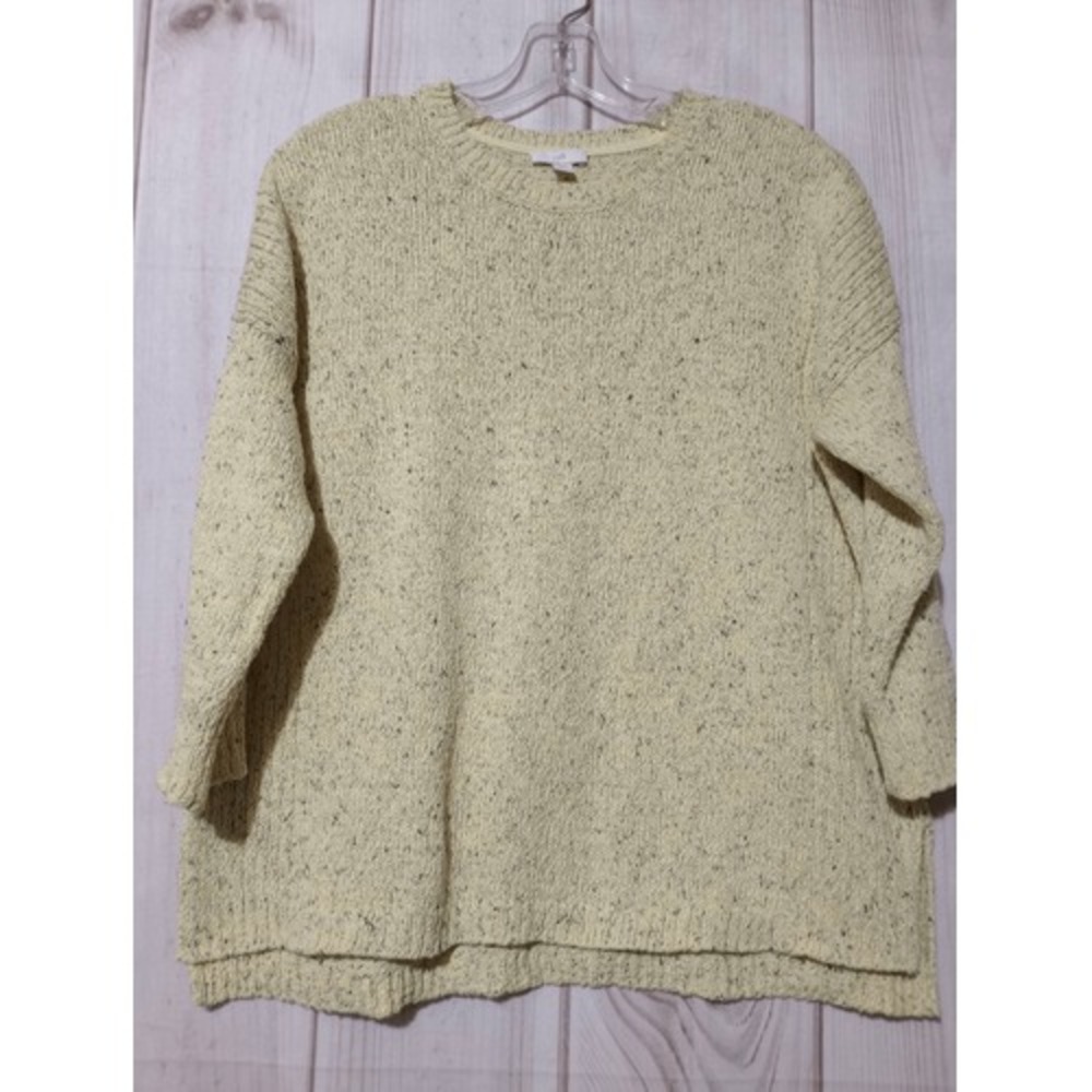 J Jill Yellow Speckled Knit Crewneck Sweater Petite‎ Small Cotton Blend Pullover